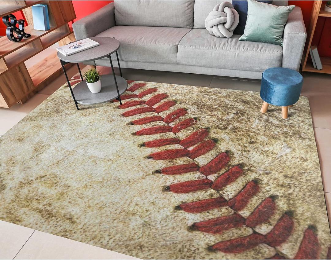 ALAZA Baseball Ball Vintage Non Slip Area Rug 5' x 7' for Living Dinning Room Bedroom Kitchen Hallway Office Modern Home Decorative (4'10" x 6'8" (Rectangular), Multi 12)