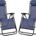 NEWBULIG Zero Gravity Chair Set of 2, Lounge Chair Folding Portable Adjustable Camping Reclining Chairs with Adjustable Pollow, Mesh Back, Cup Holder Trays Lawn Patio Chair for Pool Beach - Blue