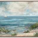 Sea Beach Framed Canvas Wall Art Vintage Seascape Prints Wall Decor Ocean Sailboat Seagull Pictures Beach Bird Reed Painting Artwork Living Room Bedroom Decoration 29" X 58"