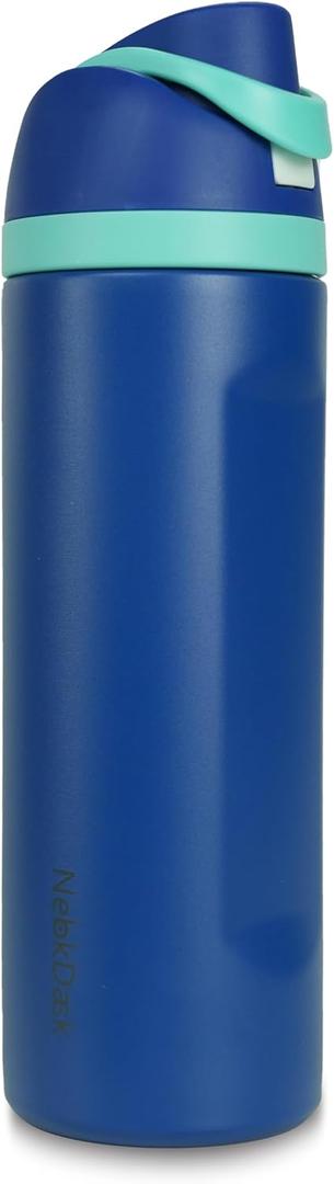 Water Bottle With Waterproof Stickers,For Hiking Leakproof, Insulated Stainless Steel Bottle With Straw,24 Oz, (Peacock Blue)