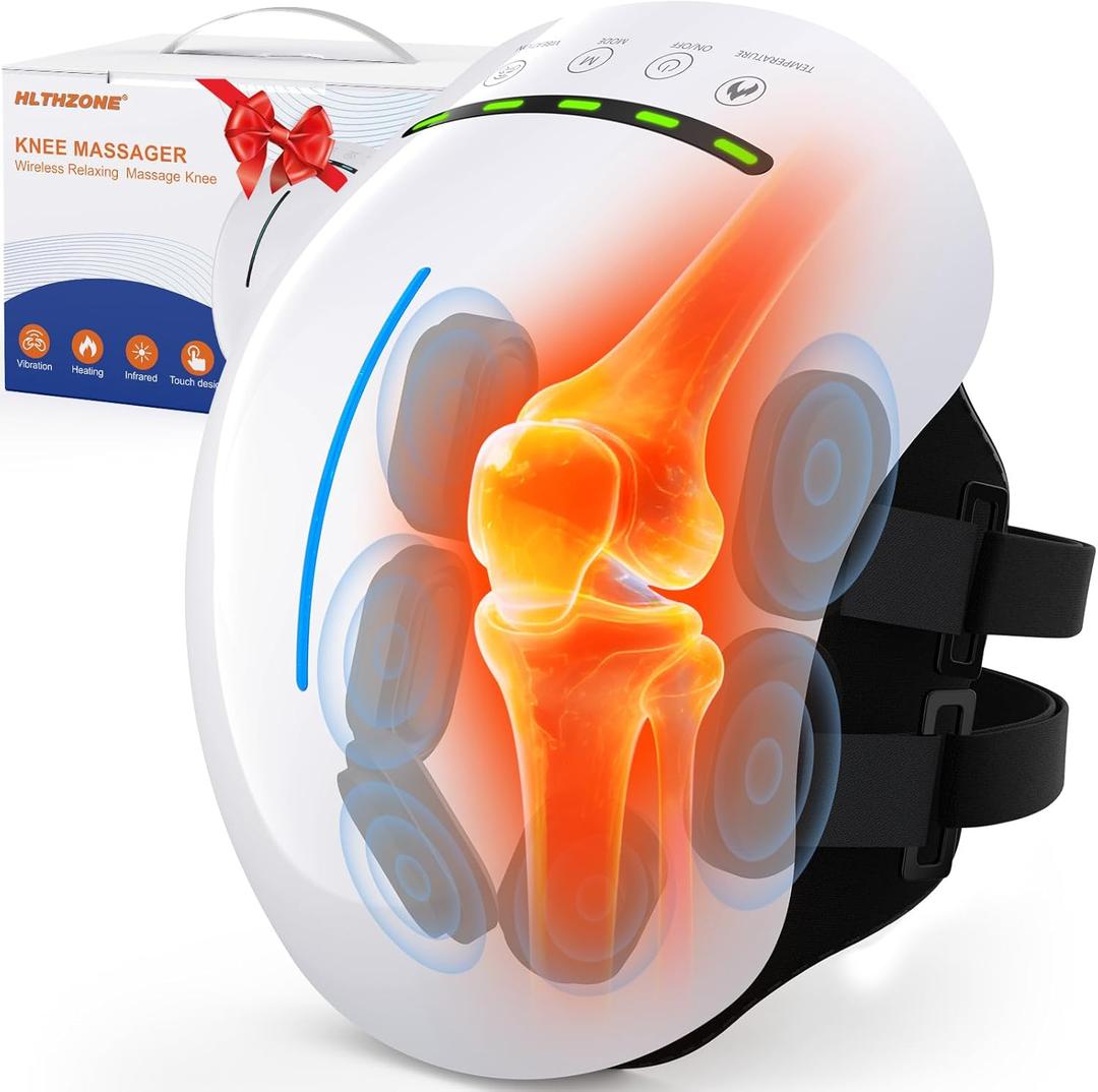 Knee Massager for Pain Relief with Heat and Red Light, 5 Vibration Modes & 3 Heating Levels, 4 Smart Modes, 6 Silicone Kneading Nodes, Ideal Gift for Men Women & Parents, White