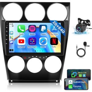 [2G+64G] Car Radio for Mazda 6 2004-2015, Android 13 Touch Screen Car Play Mazda 6 Stereo, Carplay/Android Auto/EQ Audio/SWC/Bluetooth + AHD Backup Camera
