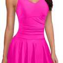 Yonique One Piece Swimsuits for Women Modest Tummy Control Swimdress Vintage Bathing Suits Skirt Swimwear, M, Pink