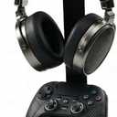 Gaming Headset and Controller Stand - Walnut Wood Headphone and Single Controller Stand, Wooden Headset Stand for Desk, Controller Holder for Xbox, PS5, Switch Pro, PC Gaming Accessories