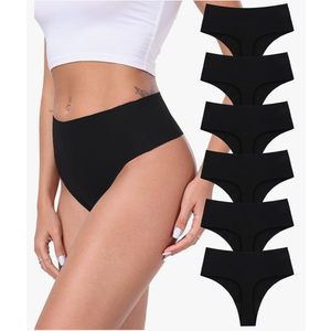 Cotton Thongs for Women High Waisted Seamless No Show Thong Stretchy Comfort Panties, Size L, 6 Pack
