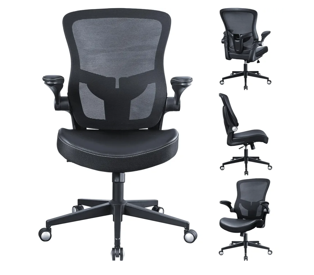 Office Chair, 400lbs Heavy Duty Ergonomic Desk Office Chair with Flip-Up Arms, Home Office Desk Chairs with Adjustable Seat Height & Lumbar Support for Heavy People, Computer Task Chair