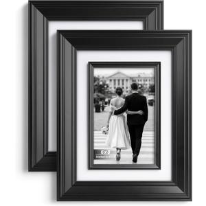Yaetm 11x14 Black Picture Frame with Decorative Inner Frame & Tempered Glass, Display 8x10 Photos with Mat on Wall - Portrait or Landscape - Ideal for Office & Home Décor (Black, 2 Pack)