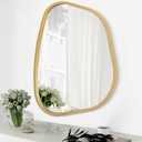Large Asymmetrical Wall Mirror Irregular Wood Frame Modern Unique Wall-Mounted Artistic Wavy Mirror Decor Bathroom Vanity Bedroom Living Room Entryway Hallway 26"x18" (Gold)