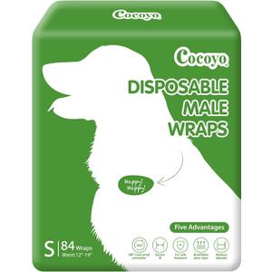 COCOYO Disposable Male Dog Wraps, Small Size, 84 Count, Super Absorbent, Breathable, Wetness Indicator