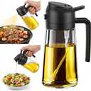 2 x 16oz/470ml Oil Sprayer for Cooking, 2 in 1 Oil Dispenser for Kitchen, Olive Oil Sprayer, Food Grade Glass Bottle for Kitchen Gadgets, Air Fryer Accessories, Salad, BBQ (Black)