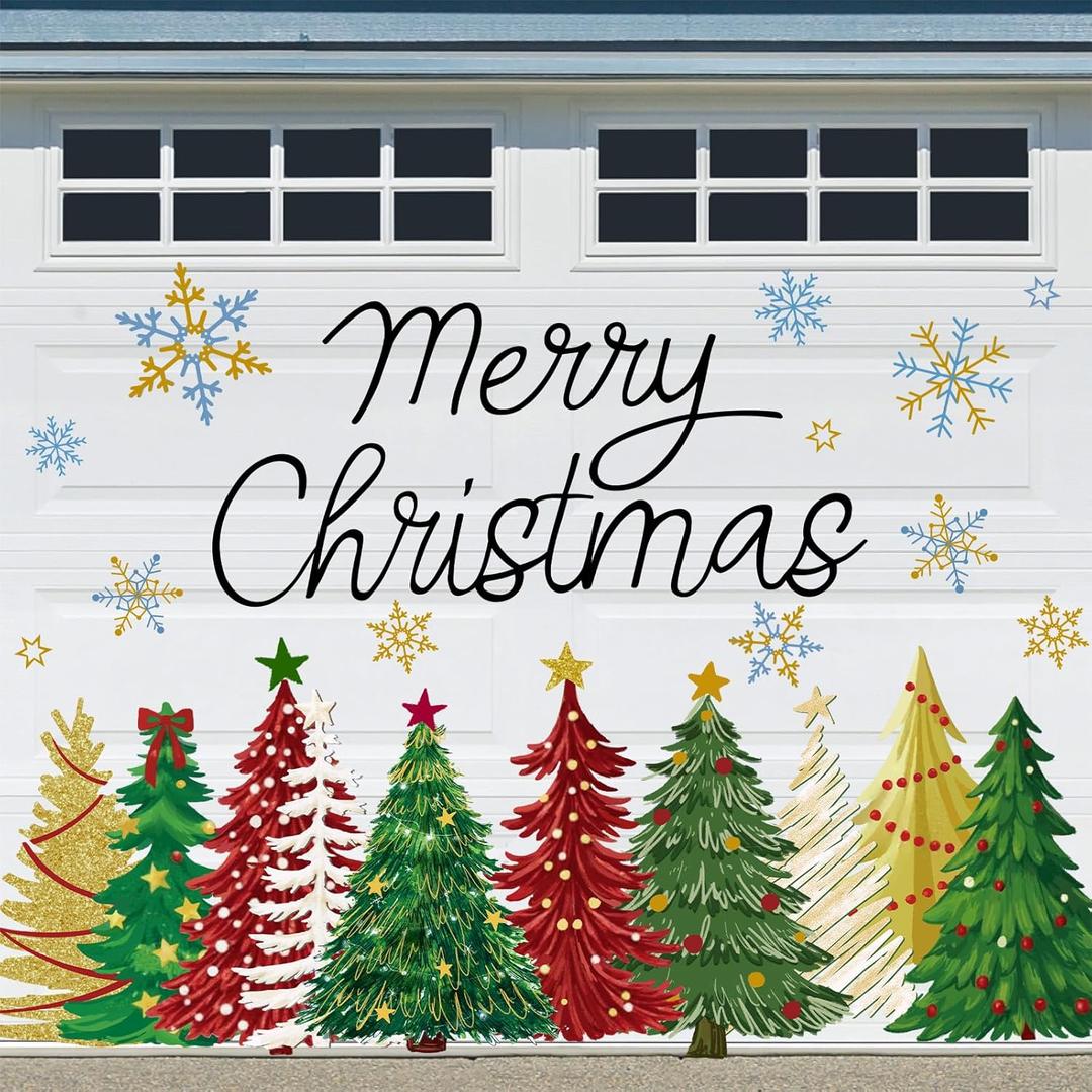 Whaline 22Pcs Merry Christmas Garage Door Magnets Red Green Gold Xmas Tree Snowflake Magnetic Refrigerator Stickers for Winter Home Party Room Car Decoration