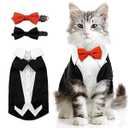DENTRUN Cat Tuxedo Suit with Two Bow Tie, Stylish Cat Shirt Formal Outfit, Hairless Cat Fashion Apparel Fancy Clothes, Kitten Formal Attire Wedding Onesie Costume for Cats Only (Medium, Grey)