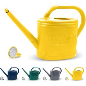 Watering Can for Indoor & Outdoor Plants, Plant Watering Can with Stainless Steel Shower Head, 1 Gallon Plastic Watering Can for Garden, Flowers, Vegetable, Greenhouse (Yellow)