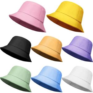 Geyoga 8 Pack Cotton Bucket Hat Foldable Packable Fishing Hat Beach Cap for Kids Teen Girls Women Men (Medium, Bright Colors)
