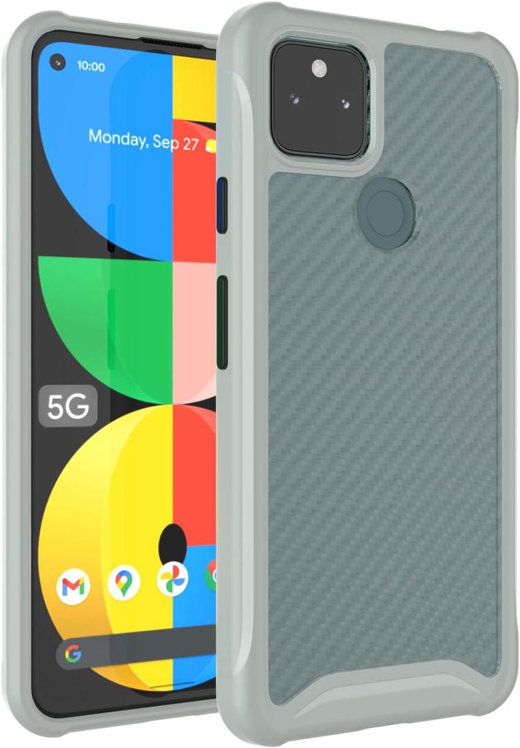 TUDIA Carbon Hybrid Designed for Google Pixel 5a 5G Case, [Lucion] Shockproof Clear Anti Scratch Matte Carbon Fiber Design Slim Protective Case Cover (Gray)