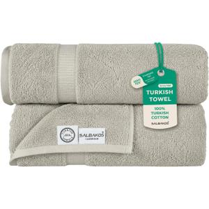 SALBAKOS 2-Piece 100% Turkish Cotton Bath Towels Extra Large 35x70, Stone | Oversized Bath Sheet Towel for Bathroom & Beach, Thick, Super Soft, Highly Absorbent, Premium Hotel Quality, Made in Turkey