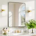 22x30 inch Black Bathroom Mirror, Rounded Rectangle Metal Aluminum Alloy Frame, HD Tempered Glass, Horizontal or Vertical Hanging, Modern Bathroom Decor