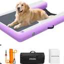 Inflatable Dog Boat Ramp for Large Dogs up to 200 lbsNon Slip EVA Floating Dog Dock Ladder with 3D Steps, Secure D-Rings & Ropes, Portable & Foldable Pool Ramp for Boats, Pools & Lakes (Purple)