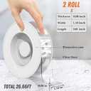 Wotec 2 Pack Extra Large Double Sided Tape Heavy Duty Removable 1.18 Inch x 160 Inch, Clear & Tough Nano Tape, Multipurpose Mounting Tape Picture Hanging Strips Adhesive for Poster Carpet