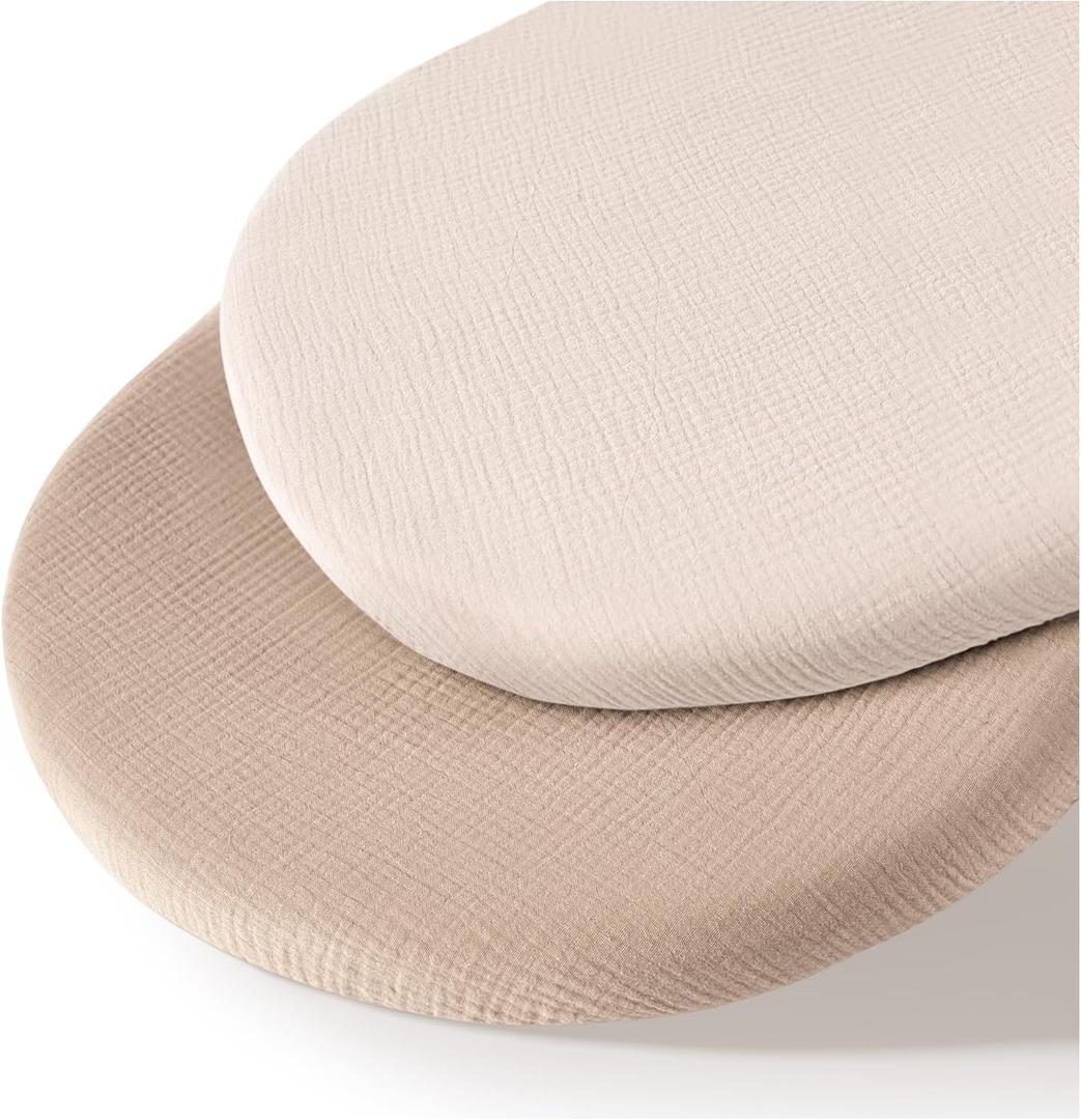 Muslin Bassinet Sheets for Babies  Soft & Breathable 100% Cotton Fitted Sheets for Oval, Rectangle, Hourglass Bassinet Mattress Pads, 2-Pack (Ivory & Pink) (Ivory)