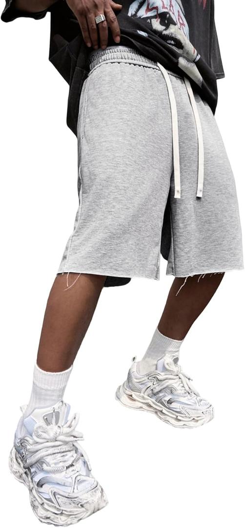 SHENHE Men's Baggy Sweat Shorts Wide Drawstring Waist Streetwear Shorts (Gray, XL)
