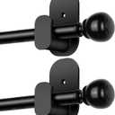 2 Pack Black No Drill Curtain Poles for Windows 48 to 84 Inches, USFOOK 5/8 Inch Window Treatment Rods with 3M Adhesive Brackets, Renter Friendly Curtain Rod with Round Finials