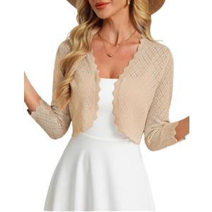 GRACE KARIN Womens 2026 Bolero Shrug 3/4 Sleeve Crochet Cropped Cardigan Open Front Knit Shrugs for Dresses X-Large