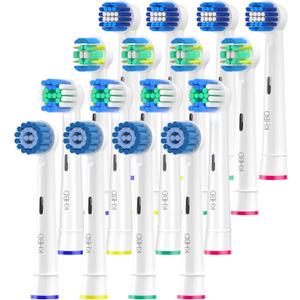 16 Pack Replacement Heads for Oral-B Braun- Includes 4 Sensitive Brush, 4 Precision Brush, 4 Deep Cleaning, 4 Floss Cleaning Toothbrush Heads (White)