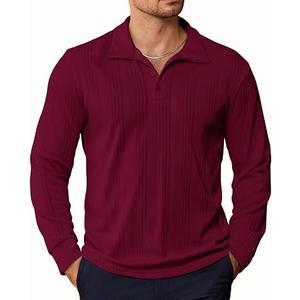 PRIVIMIX Mens Knit Polo Shirts Long Sleeve Fashion Textured Polo Sweater Stretchy Pullover Sweaters for Men Casual Golf Shirt Red-3XL