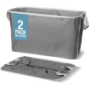 CleverMade Collapsible Laundry Basket 2 Pack  60L (16 Gal) Foldable Clothes Hamper with Reinforced Handles, Space Saving Fabric Laundry Bin, Holds 55 lbs, Flat Folding for Dorm, Apartment & RV - Charcoal