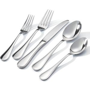 KINGSTONE 40 Piece Teardrop Silverware Set for 8, 18/10 Stainless Steel Flatware Set, Modern Design Cutlery Set for Home/Hotel/Wedding,Mirror Polished and Dishwasher Safe