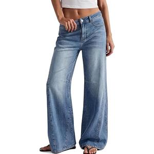 Trendy Queen Women's High Waisted Wide Leg Barrel Jeans Stretch Baggy Flare Denim Pants, Blue Size 10
