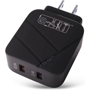 2 x e-ART USB Wall Charger 28W Dual Port QC3.0 Amps Fast Charging Block with LED Indicator, USB Cube Adapter Plug in Gift Box for iPhone 14 13 12 11 Pro Max XR Xs, Samsung, Android Phones, Tablet (Black)