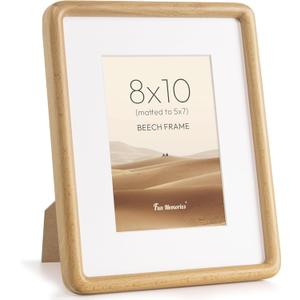8x10 Picture Frame, Solid Beech Wood Frame with Real Glass, Hard Wood 8 by 10 Photo Frame for Wall & Tabletop Display, 8x10 Picture Frame Matted to 6x8, Natural Beech Color