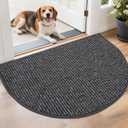 BEQHAUSE Dirt Trapper Door Mat 26" x 40" Half Circle Non-Slip Washable Doormats Entrance Rugs Absorbent Welcome Low Profile Floor Mats for Front Back Door and Entryway, Charcoal