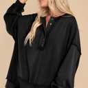 AlvaQ Sweatshirt for Women Oversized Casual Long Sleeve Button Henley Neck Pullover Tunic Tops Fall Fashion Outfits (Black)