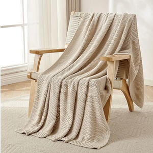 Joydeco Chunky Cable Knit Throw Blanket, Lightweight 100% Organic Cotton Soft Cozy Throw Twin Blanket for Couch Bed and Sofa, Rustic Breathable Farmhouse Blanket Gift for Women Men(Beige, 51"x63")