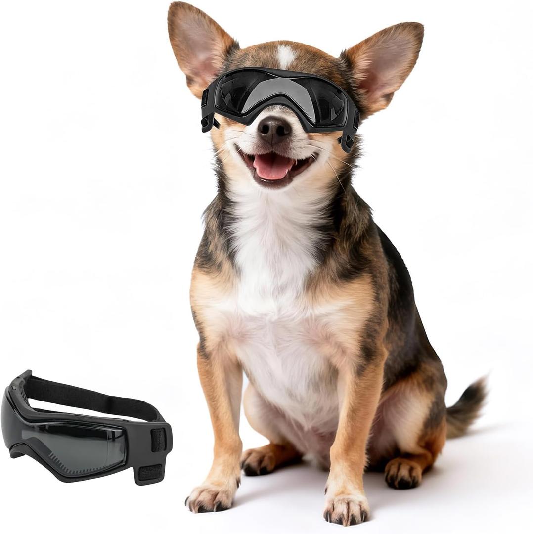 Dog Goggles Small Breed, XS Dog Sunglasses Chihuahua Glasses Anti-UV Eyes Protection for XSmall Pets Tiny Dogs Cats, Black XS