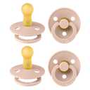 BIBS Colour Pacifier 4-Pack, BPA Free Dummy Pacifier, Round Nipple. Natural Rubber Latex, Made in Denmark, Size 2 (6-18 Months), Blush