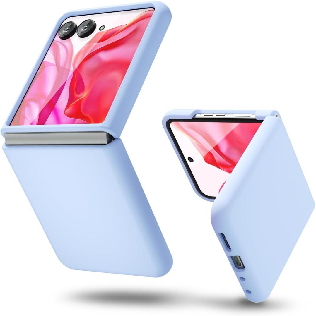 oakxco for Motorola Moto Razr Plus 2024/2025 Phone Case Liquid Silicone, Cute Thin Slim Soft Rubber Gel for Women Men, Smooth Matte Plain Color Girly Case with Camera Cover, Light Blue
