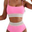 Herseas Women's High Waisted Bikini Sets 2 Piece Tummy Control Swimsuits Full Coverage Bathing Suit Summer Beach Swim Wear (Pink, XS)