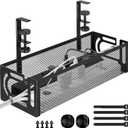 Under Desk Cable Management Tray, 15.7'' No Drill Steel Desk Cable Organizers, Wire Management Tray Cable Management Rack (1 Pack-Black)