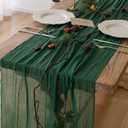 Table Runner Emerald Green Cheesecloth Gauze 120 Inch 10 FT Rustic Boho Cheese Cloth Table Runner for Wedding Baby Shower Bridal Shower Party Long Sheer Holiday Home Decorations