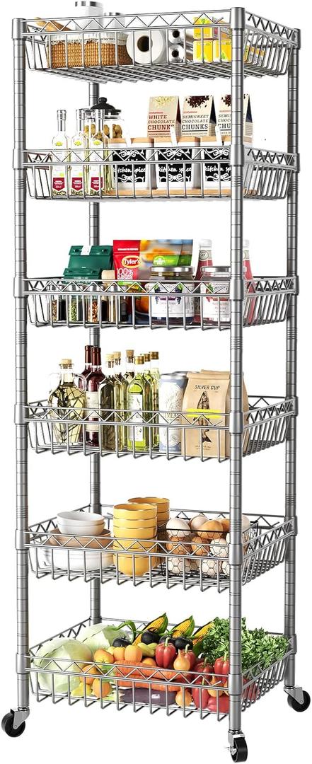 SINGAYE Shelf Storage Wire ShelvingShelves Rack Standing Units with Wheels Closet Organizers Metal Pantry Kitchen Laundry Room Adjustable 13.5" D x 13.5" W x 63" H Silver