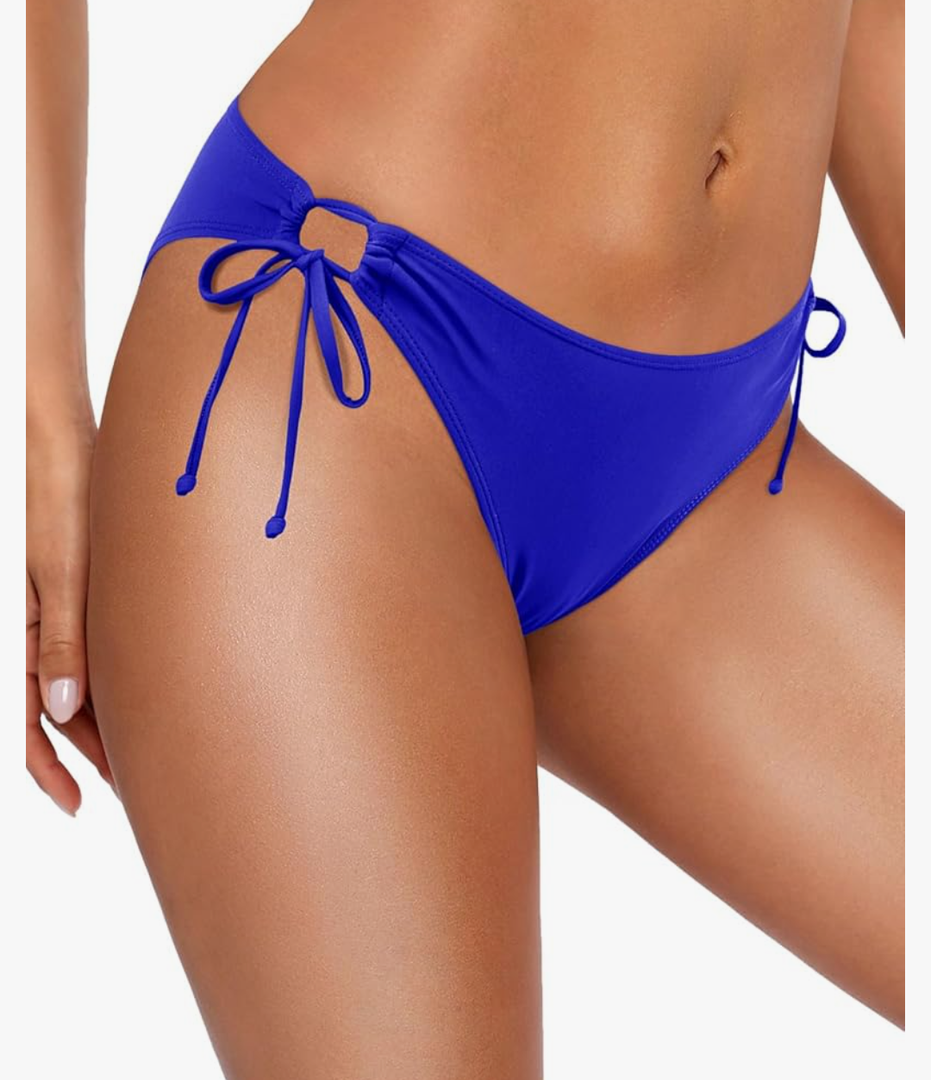 Zmart Women String Tie Side Bikini Bottoms Moderate Coverage Swimsuit Bottom Low Waist Low Rise Bathing Suit M