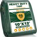 Kesfitt 16 Mil Heavy Duty Waterproof Tarp with Metal Grommets, Dark Green & Blue Reversible Poly Tarp, 10x12 ft, for Outdoor Protection, Yard, Garden, Farm, Camping & Equipment Coverage