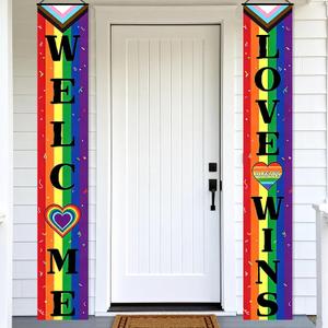 Party Inspo Pride Porch Banner, Pride Month Decorations, LGBTQ Party Welcome Love Always Wins Hanging Supplies for Front Door Outdoor Photo Booth