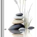 Zen Stone Canvas Wall Art Stacked Stones in Water with Grasses Painting Picture Wall Decor Poster Print Suitable for Yoga Meditation Room Bathroom Bedroom Study Home Decoration