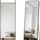 Antok Over The Door Mirror Full Length, 49'' x 14''Wall Mounted Hanging Mirror, Aluminum Alloy Frame, Shatterproof Glass, No Drill Installation for Bedroom, Closet, Bathroom, Dorm, Round Corner,Black