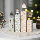 Yerliker 4 Pcs Neutral Christmas Wooden Tiered Tray Decor Set Winter Wood Table Centerpieces Elk Tree Snowman Santa Claus Blocks Signs for Rustic Farmhouse Home Mantle Office Mantel Shelf Desk Decor